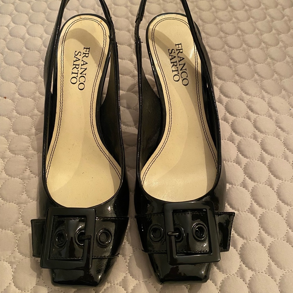 Franko Sarto Black Patton Leather Heels Size 6 1/2M